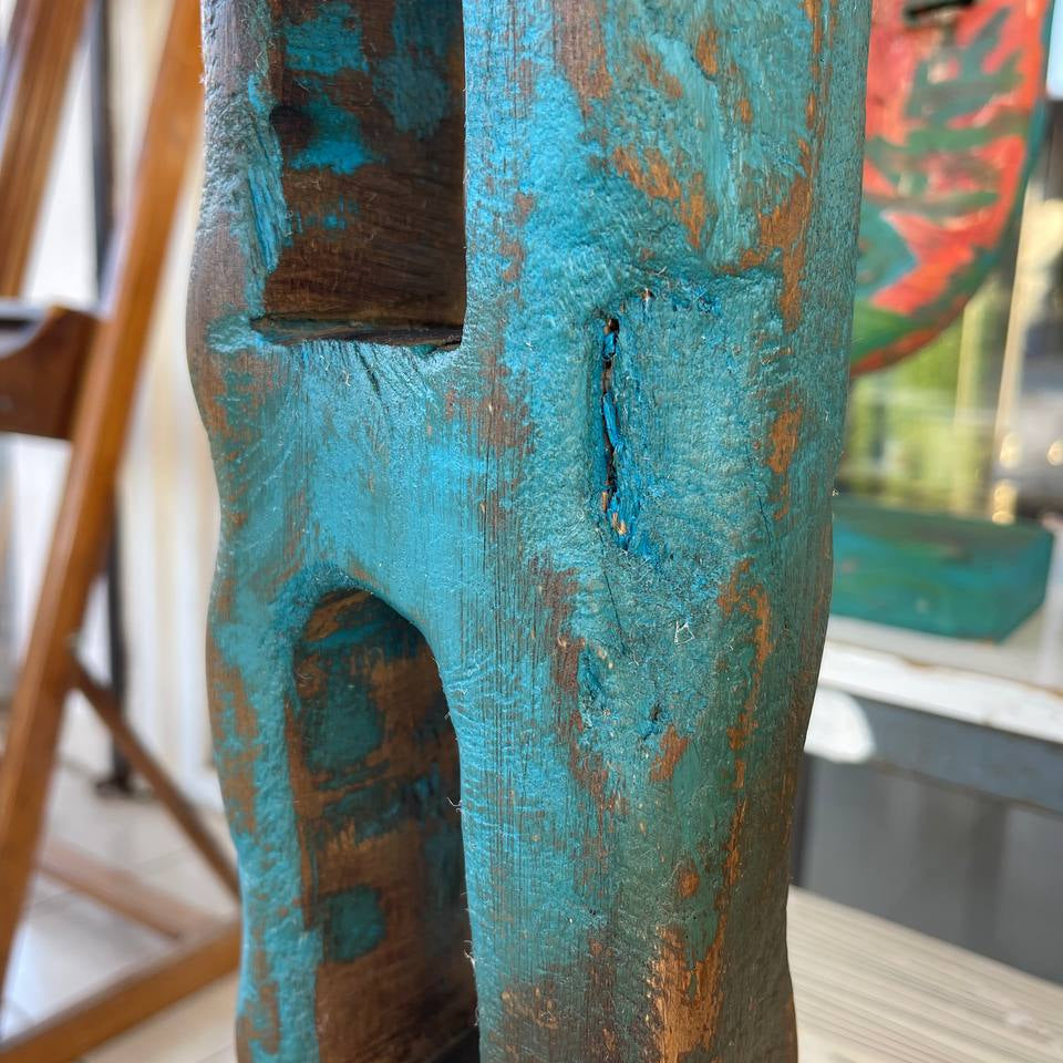 Modern Dark Blue Totem Original Hand Carved Table Decor Wood Sculpture Desktop Art for Home | COLOSSEUM 25.6"x4.3" - Trend Gallery Art | Original Abstract Paintings
