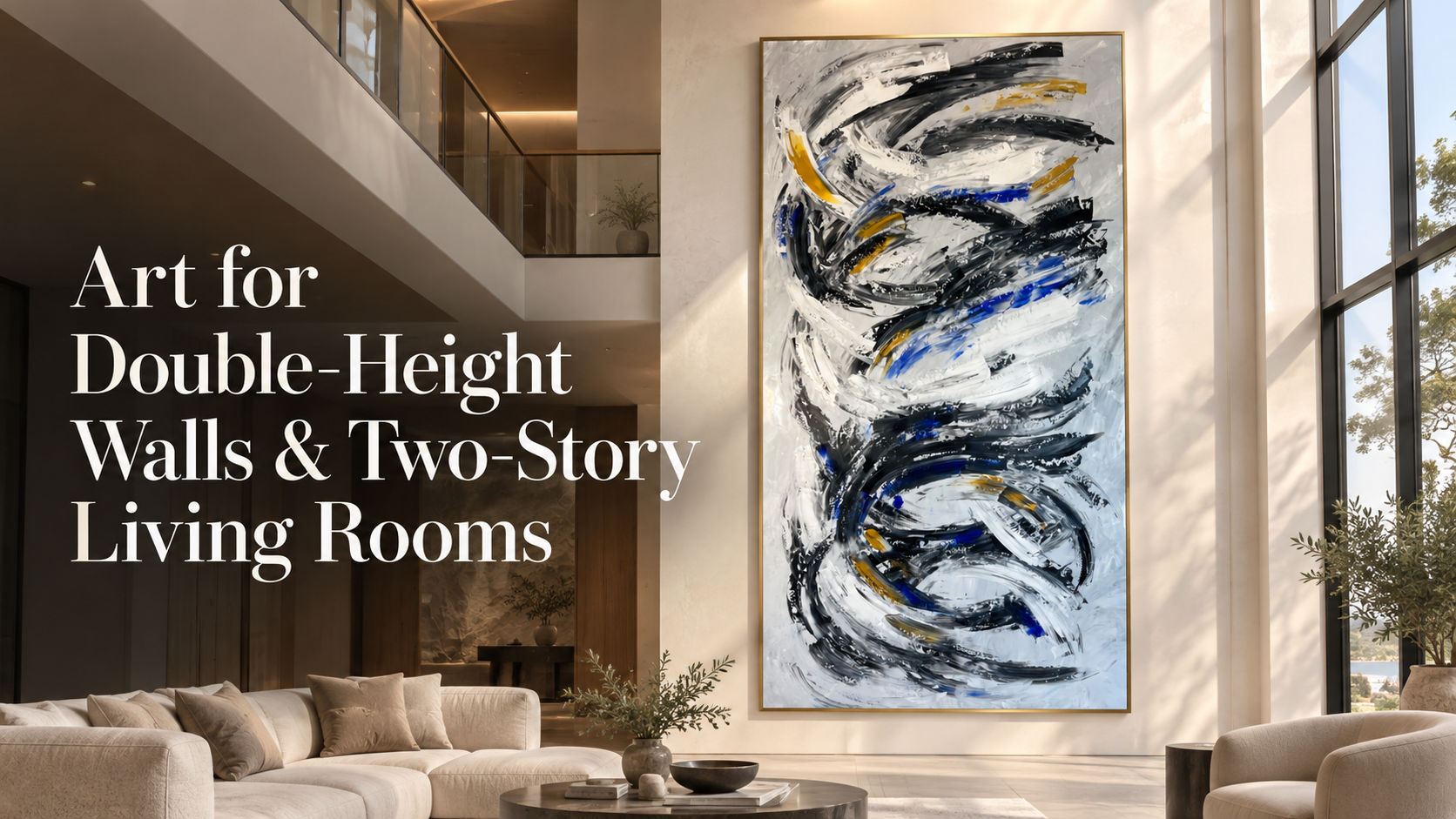 Art for Double-Height Walls & Two-Story Living Rooms