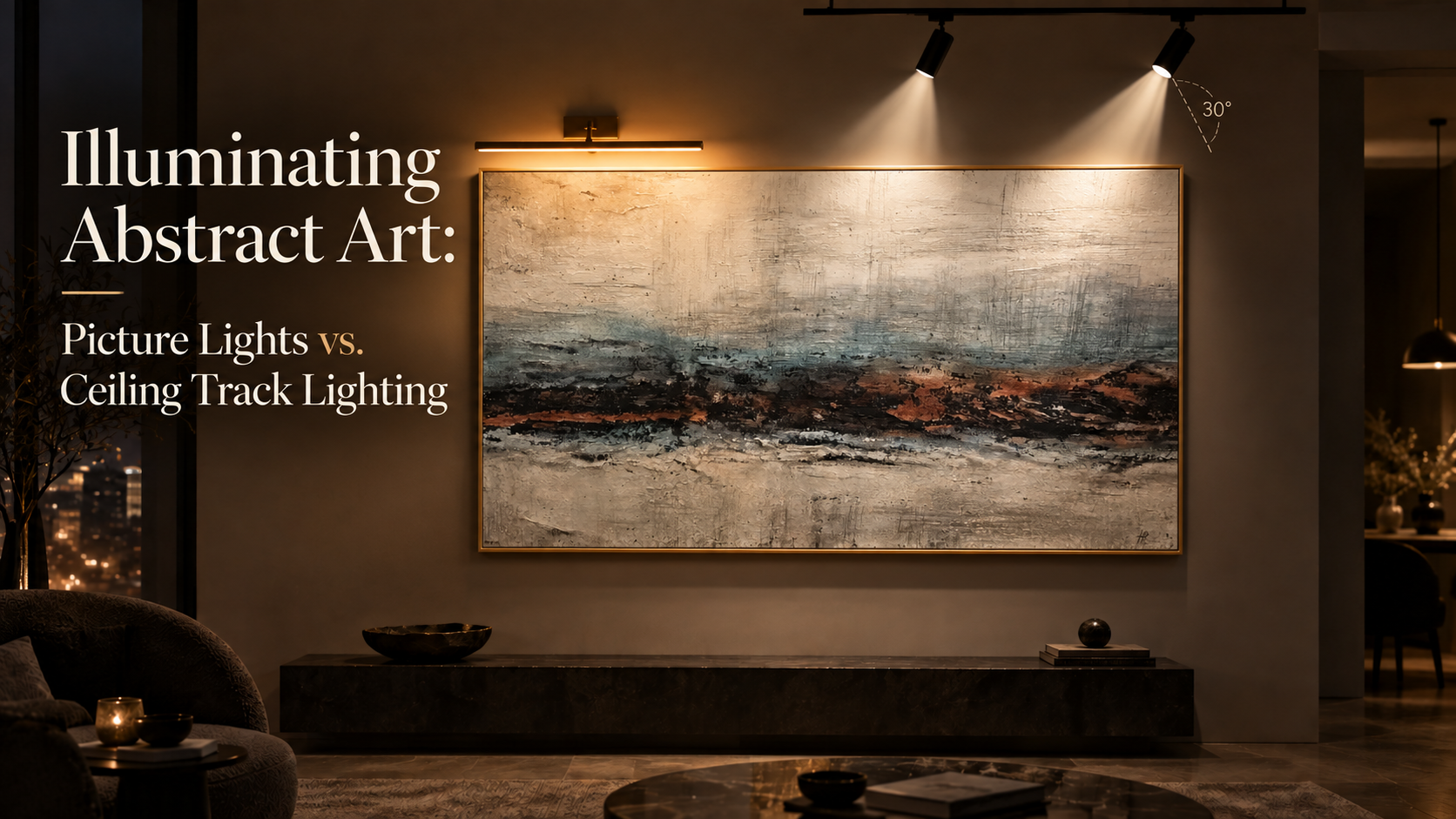Illuminating Abstract Art: Picture Lights vs. Ceiling Track Lighting