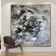 Original Black and White Oil Painting On Canvas Abstract Artwork Modern Wall Art Decor for Living Room | FROSTWORK