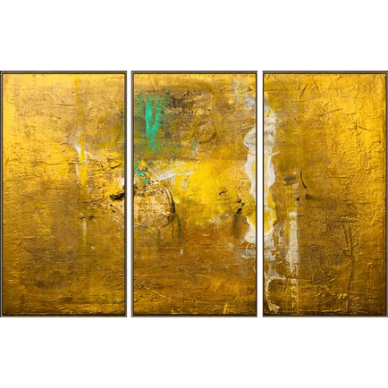 Original abstract textured tryplich art GOLD RUSH