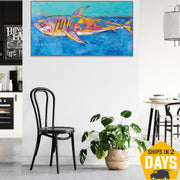 Abstract Shark Oil Painting On Canvas Colorful Fish Artwork Urban Style Wall Art Decor for Home | MEGALODON 28.4"x54"