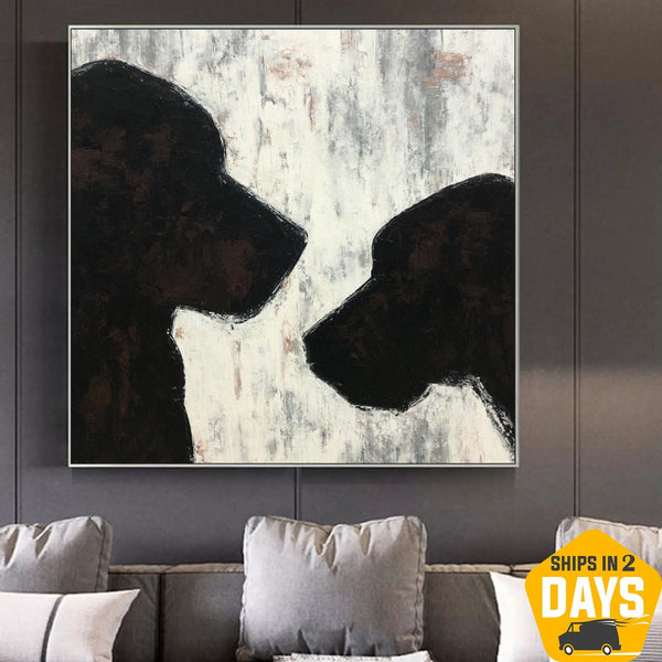 Abstract Couple of Dogs Acrylic Painting Original Animals Black and White  Wall Art Decor | LOVE DOG 50