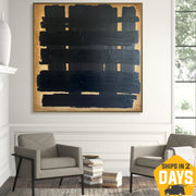 Abstract Black Grid Acrylic Painting Modern Original Wall Art Black and Gold Artwork for Decor | BLACK LATTICE 31"x31"