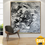 Abstract Black and White Acrylic Painting Original Textured Wall Art Modern Decor for Bedroom | FROSTWORK 46"x46"