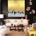 لوحة زيتية بشرية تجريدية كبيرة فن أوراق الذهب الحديثة رمادي جدار الفن الحديث جدار ديكور | SKY OF GOLD