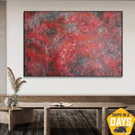 Original Red Acrylic Painting Abstract Colorful Textured Wall Art Modern Artwork Decor for Home | RED RIVER 36"x54"