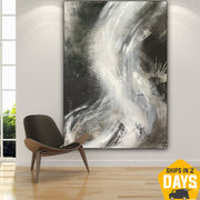 Black and White Oil Painting Abstract Soft Color Wall Art Original White Artwork Decor for Home | WINDSTORM 40"x31"