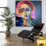 Original Colorful Acrylic Painting On Canvas Abstract Woman Wall Hanging Artwork for Bedroom | WOMAN WITH GLASSES 40"x40"
