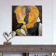 Large Abstract Orange Acrylic Painting Figurative Art Faces Abstract Painting On Canvas Luxury Painting Modern Wall Decor | A CROWD OF STRANGERS