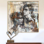 Large Original Romantic Paintings On Canvas Beige Figurative Art Loving Couple Painting Modern Love Fine Art | LOVE STORY