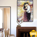 الحب زوجين رومانسية اللوحة مجردة قماش اللوحات الزيتية الأصلية الكبيرة مجردة جدار الفن قدح برسم يدوي عمل فني | LOVING COUPLE 20"x16"