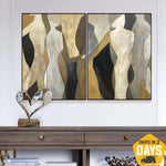 لوحة تصويرية كبيرة من قماش الذهب ليف الفني Diptych جدار الفن مجردة الأشكال اللوحة صورة ظلية الإنسان الفن للديكور المنزل | SOUL REFLECTION 2P 46"x68"