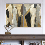 Original Oil Painting Canvas Figurative Wall Art Abstract Shapes Painting Gold Leaf Artwork Diptych Painting Human Silhouettes Art | SOUL REFLECTION