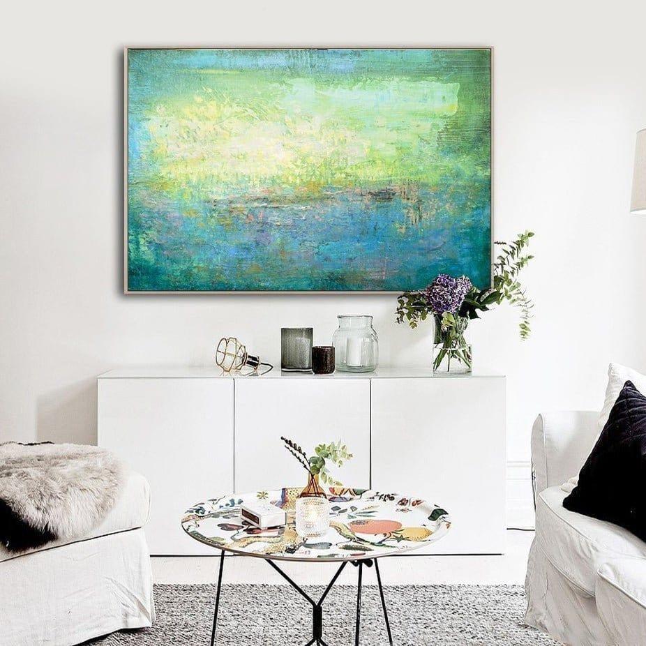 Acrylic Painting On Canvas Blue Abstract Turquoise Art Contemporary Wall Art | TURQUOISE MEADOW - Trend Gallery Art | Original Abstract Paintings