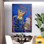 Figurative Art Abstract Paintings On Canvas Palying On The Piano Men Blue Wall Art Painting Modern Wall Art Framed Unique Painting | PIANO NOCTURNE 60"x40"