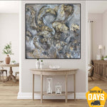 Abstract Modern Oil Art On Canvas Grey And Gold Acrylic Painting Original Oil Minimalist Abstract Painting Creative Painting | GLIMMERING SHADOWS 40"x40"