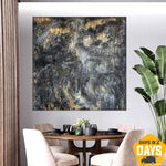 Texture Black Painting With Golden Leaf Unique Wall Art Modern Paintings Living Room Contemporary Art Canvas Oil Painting | GLISTENING ABYSS 40"x40"