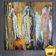 Abstract Colorful Figurative Oil Painting On Canvas Bright Silhouettes Texture Wall Art Frame Painting Minimalist Art Custom Art | HAPPINESS EXISTS 39.3"x39.3"