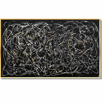 Black artwork ABSTRACT MAZE inspired by Jackson Pollock