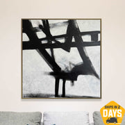 Abstract Black and White Paintings on Canvas, Franz Kline Style Painting, Modern Minimalist Art for Office Or Home Wall Decor | ALTER BRIDGE 26"x26"