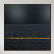 Abstract Gold Line On Black Oil Painting Minimalist Wall Art Original Artwork Decor for Home | GOLD BORDER