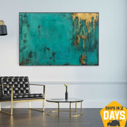 Original Abstract Green Paintings On Canvas Textured Gold Leaf Art Modern Hand Painted Artwork | ACE 30"x46"