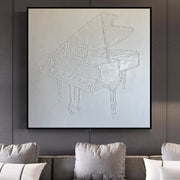 Original Grand Piano Oil Painting Abstract White Textured Wall Art Music Artwork for Bedroom Decor | WHITE PIANO