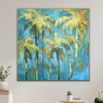 Abstract Colorful Palm Trees Acrylic Wall Art Painting Mid Century Modern Palm Art On Blue for Bedroom | PALM TREES