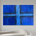 Abstract Blue Wall Hanging Oil Painting Light Blue Cross Artwork Original Geometric Decor for Home | BLUE WINDOW