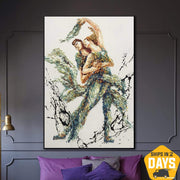 لوحة تجريدية كبيرة أصلية للزوجين لوحة راقصة فنية جميلة لوحات زيتية على قماش Impasto لتزيين الحائط | TRIUMPH 28"x20"
