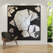 Original Stones Minimalist Wall Art Black and Silver Artwork Modern Abstract Decor for Living Room | BROKEN ROCK