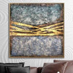 Original Abstract Colorful Paintings On Canvas Gold Leaf Wall Art Unque Gold And Blue Luxury Painting Hand Painted Art for Home Decor | RAYS