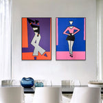 Large Abstract Colorful Figurative Set of 2 Paintings on Canvas Diptych Painting Textured Fashion Fine Art Women Oil Art for Home Decor | RUBY AND JESSICA