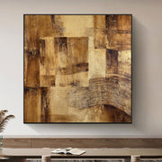 Original Wooden Style Oil Painting Abstract Brown Wall Hanging Artwork Modern Decor for Bedroom | WOODEN TILES