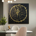 Original Gold Circle on Black Acrylic Painting On Canvas Abstract Wall Art Modern Decor for Office | SACRED CIRCLE