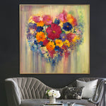 لوحات الزهور القلب على قماش الحب جدار الفن المتضخم سميكة ملونة النفط اليد الفن | BOUQUET OF LOVE