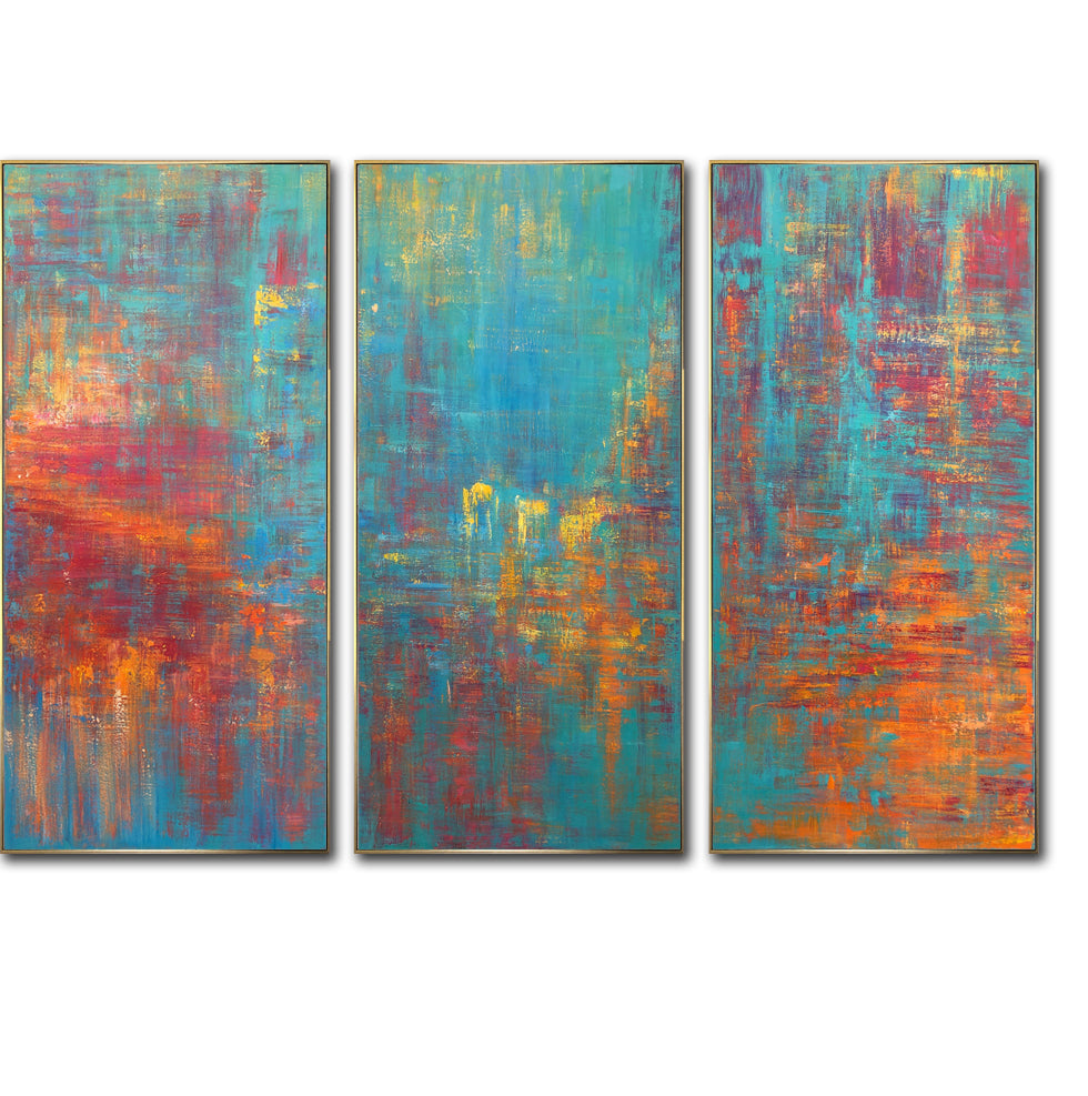 Vibrant original textured triptych art RIOT OF COLORS