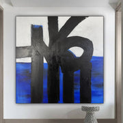 Original Square Acrylic Painting Abstract Black Shapes On White and Blue Modern Decor for Home | OIL PLATFORM