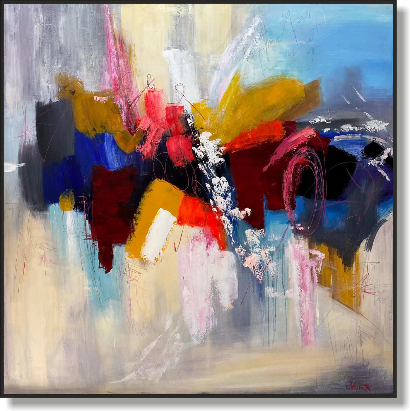Invoice for stretched + black frame painting TROPICAL WINGS in size 34"x34" for Greg