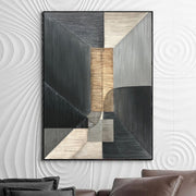 Original Geometric Art Paintings On Canvas In Black, Gray And Beige Colors Abstract Shapes Art Modern Hotel Wall Decor | GEOMETRIC MYSTERY
