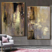 مجموعة فنية جدارية من قماش اللوحة الذهبية Diptych مجموعة فنية تجريدية مكونة من قطعتين باللون البيج | RADIANCE OF ETERNITY