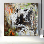 Abstract Bear Acrylic Painting Original Animal Wall Art Colorful Wild Artwork Impasto Painting Hand Painted Art | BEAR ROAR