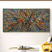 Large Abstract Landscape Painting Colorful Painting Abstract Pollock Style Modern Painting On Canvas Frame Painting Contemporary Art | STARDUST SERENADE 30"x60"