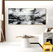 Abstract Black And White Paintings On Canvas Original Minimalist Art Textured Handmade Painting Modern Wall Decor for Home | ASSOCIATION 215 35.4"x84.6"