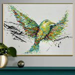 اللوحات الأصلية على قماش كبير الطيور اللوحة الخضراء اللوحة | SPRING HUMMINGBIRD