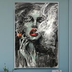لوحة تجريدية كبيرة على قماش أصلية تدخين امرأة جدار فن فني تصويري لوحة أزياء لتزيين الحائط الجمالي | THE SMOKE