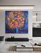 Exclusive Bouquet Of Flowers Original Handmade Paining Colorful Wall Art Frame Modern Abstract Painting Neo-Expressionism Contemporary Art | SHAPPIRE BOUQUET 46"x46" - Trend Gallery Art | Original Abstract Paintings