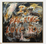 Invoice for a black-framed DAMN LOVE painting in size 40"x 40" for Natalie Rose Doerfler