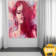 Oil painting women Canvas wall art abstract women Colorful pink painting Frame Canvas painting pink Human painting Girl face | PINK CLOUD 45"x33"